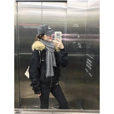 现货重磅boxy短款棉衣座山雕大毛毛领男女棉服水洗工装厚外套，男装棉衣，电商A486