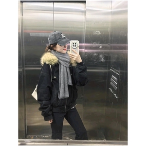 现货重磅boxy短款棉衣座山雕大毛毛领男女棉服水洗工装厚外套图片