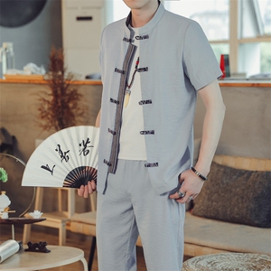 夏季套装男士两件套风复古唐装名族风T恤A334-TZ021-P65图片