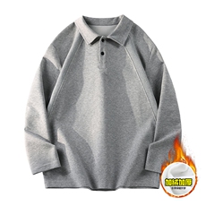 抖音得物高品质美式高街重磅曼巴棉结构螺纹拼接翻领卫衣长袖T恤，男装T恤，电商A486-1