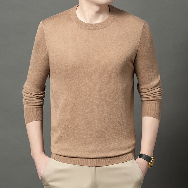 圆领秋冬长袖商务休闲修身针织打底羊毛衫男装，男装羊毛衫，科源羊绒