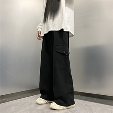 潮牌宽松直筒休闲长裤美式机能高街阔腿裤工装裤男K07142-P45，男装休闲裤，星座308B-1
