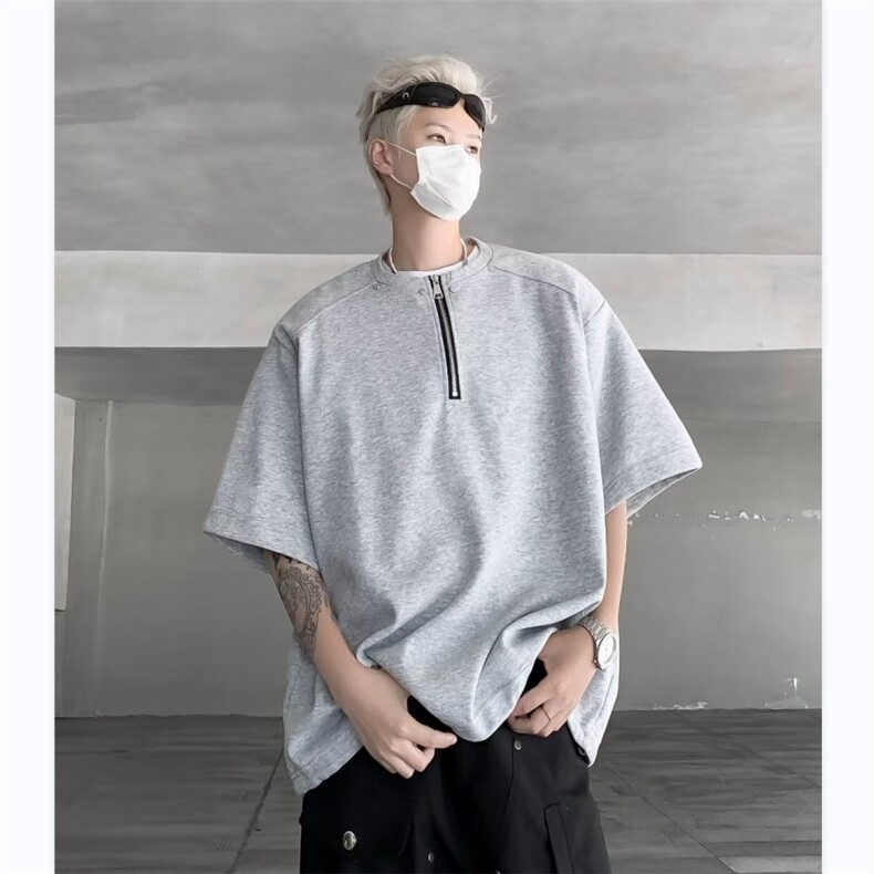 垫肩T恤男士短袖韩版潮流半拉链帅2025夏季ins宽松体恤ST416-P43，男装T恤，星座412-3