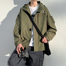 2024新款港风冲锋衣连帽夹克户外工装大码宽松休闲外套JK2364-P75，男装夹克，电商A128