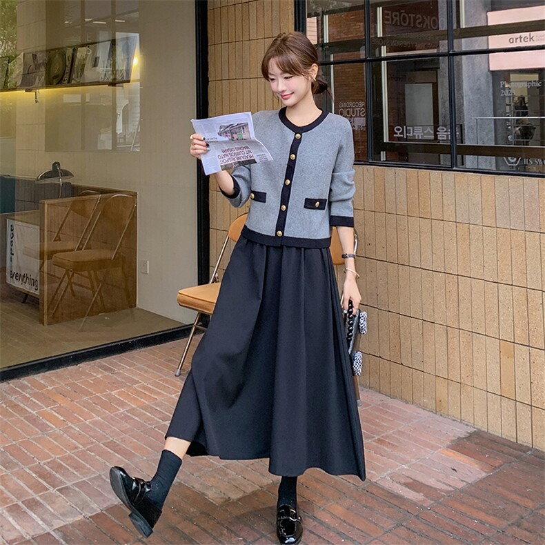 小香风高级感套装裙女2025春季新款气质针织外套吊带连衣裙两件套,女装套装/套裙,维壹