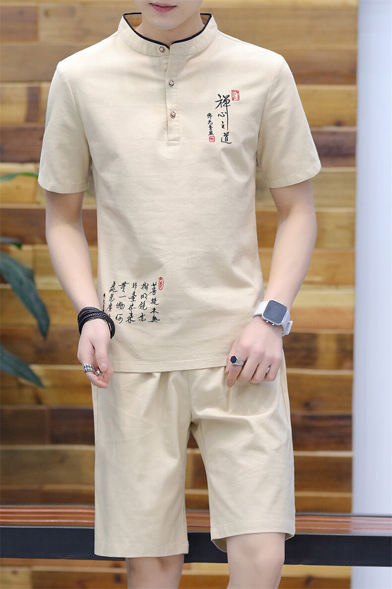 夏季新款套装男潮流男士中国风棉麻套装两件套电商A158-Y81,男装休闲套装,星座310B-3