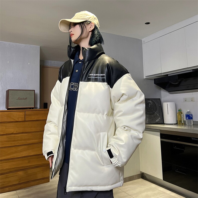 冬季港风纯色立领皮棉衣防风加绒加厚拼色加厚棉衣外套MY6083P85，男装棉衣，电商A128