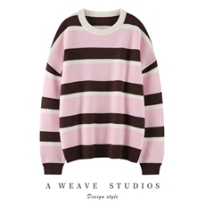 2025年秋季宽松型通勤套头圆领条纹，女装羊绒衫，英皇羊绒