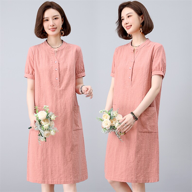 2025夏装新款简约时尚中长款花纹连衣裙，女装连衣裙，阿丹