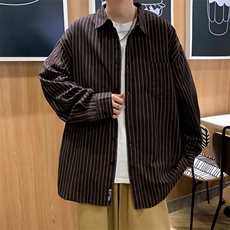 长袖衬衫男秋季条纹宽松男衬衫外套日系ins潮牌港风休闲上衣，男装衬衫，星座1210-1