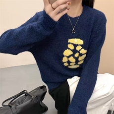 2025年秋季长袖套头圆领时尚百搭通勤简约休闲黄色花型，女装针织衫/毛衣，萱芳婷羊绒