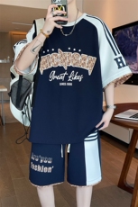 时尚渐变字母印花短袖套装青少年学生休闲短裤运动TZ2025-特45，男装休闲套装，电商A247