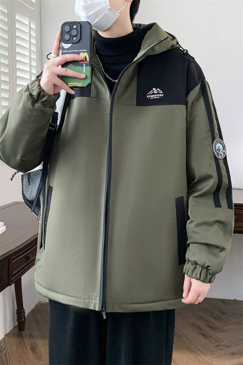 港风秋季男士夹克男宽松时尚连帽休闲夹克外套上衣J898-P53加绒63,男装夹克,星座310B-3