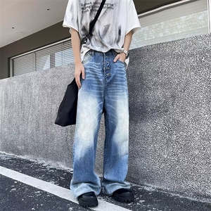 简约百搭青春流行牛仔裤新款宽松直筒慵懒潮夏季长裤男气质潮流