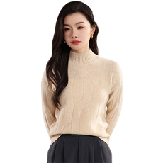 百搭女秋季新款简约大麻花半高领针织衫优雅显瘦长袖毛衣舒适保暖，女装针织衫/毛衣，奢优羊绒
