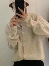 新款桂花羊毛针织开衫女V领长袖宽松显瘦百搭毛衣外套，女装羊毛衫，千御纺羊绒