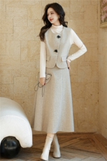 复古新款2026韩版马甲套装裙女法式高级气质半身裙三件套，女装套装/套裙，铭街依杨