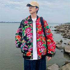 J01男女棒球领夹克外套东北大花汉服开衫左右拼接撞色潮男女，男装夹克，星座115A(原星座507）