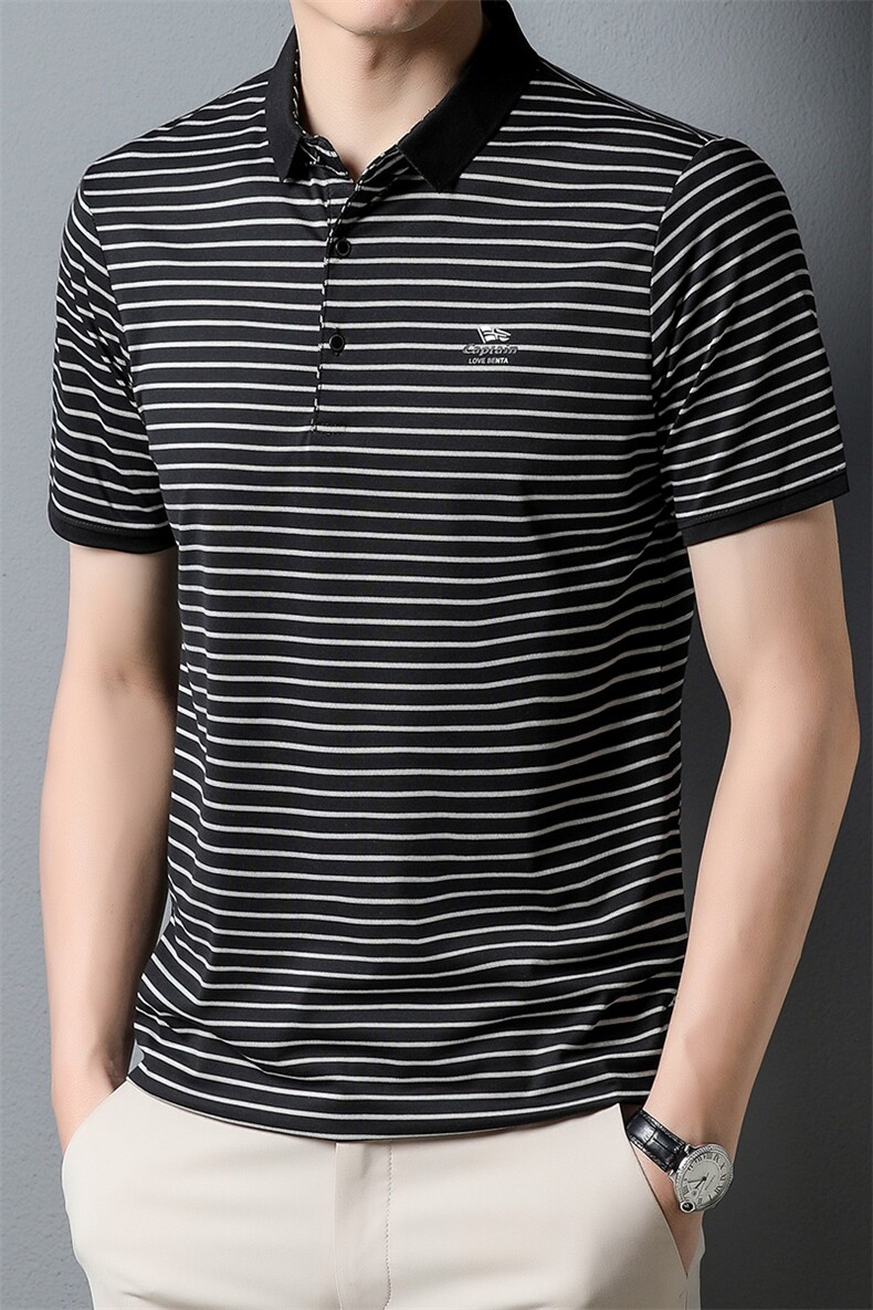 2023夏轻熟风刺绣翻领Polo衫意式小资翻领半截袖体恤，男装Polo衫，电商B212（原钱塘6029）