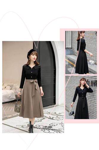 拼接开叉连衣裙，高端大气，两色四个尺码,女装连衣裙,依柏璐