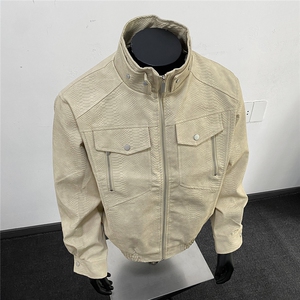 美式高阶   秋冬蛇皮PU立领工装夹克痞帅百搭情侣外套 J5616 TP95图片
