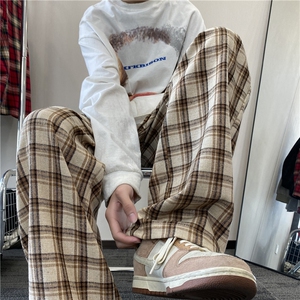 抖音品质港风潮流复古格子百搭宽松休闲裤B315-K24014-P50控68图片
