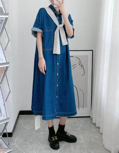 大版牛仔衬衫裙，女装衬衫，伊媚儿