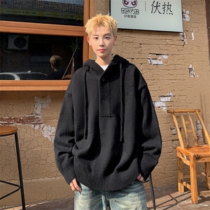超好看连帽毛衣男士半开衫针织衫男潮牌情侣套头上衣-控99图片