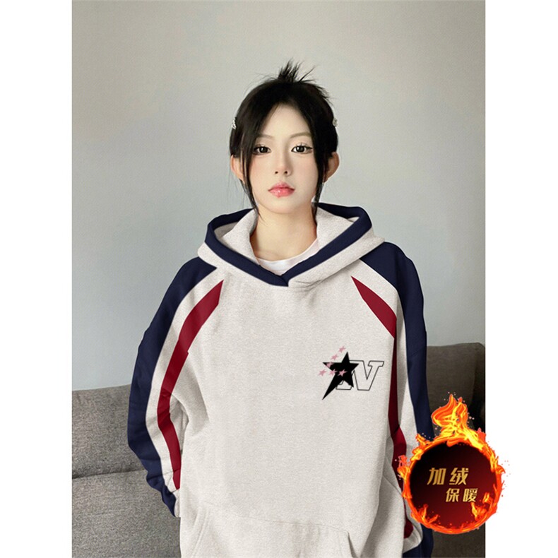 抖音得物供货提供视频秋冬重磅美式宽松接拼连帽卫衣3218,男装卫衣,电商A486