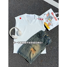 XZ809A/SSS03/特P24/控48美式V领坎肩万针绣花背心T恤，男装背心/马甲，星座809A(原222-1)
