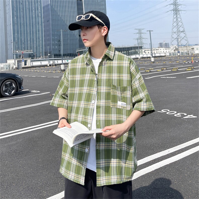 夏季短袖格子衬衫男士韩版潮流学院风2024新款ins外套CY860-P33,男装衬衫,星座412-3