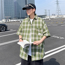 夏季短袖格子衬衫男士韩版潮流学院风2024新款ins外套CY860-P33，男装衬衫，星座412-3