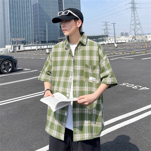 夏季短袖格子衬衫男士韩版潮流学院风2024新款ins外套CY860-P33图片