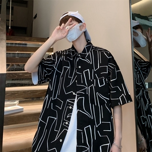 2025夏季新款港风外景冰丝薄款弹力短袖花衬衫男 618A-CS004-P45图片