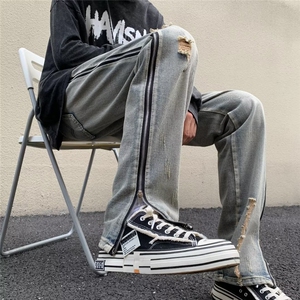 牛仔裤男秋季潮大码休闲裤子高街NK384P50,冬季红色皮鞋搭配什么裤子好看图片图片