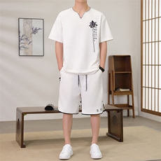 （版权注册仿款必究）风套装男夏季V领唐装新中式刺绣两件套，男装休闲套装，星座1206（原A206）
