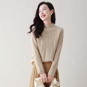 100%纯山羊绒秋冬新款气质优雅女装纯色半高领羊绒打底衫图片