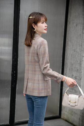 【新款现货】秋季淑女气质格子小西装，女装西装，水锦红