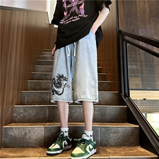 D2041-p48-控68现货风宽松cleanfit牛仔裤七分裤黑暗，男装牛仔裤，星座116