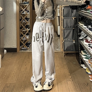 美式高街刺绣休闲裤潮牌ins宽松直筒拖地阔腿裤运动裤 K7335-P37图片