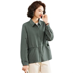 轻薄单层棉麻短外套女长袖2025初秋新款中年妈妈亚麻衬衫翻领衬衣图片