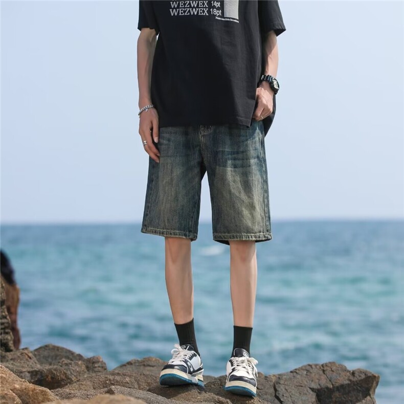 美式高街水洗复古五分牛仔短裤男夏季中裤宽松舒适薄料裤子MK229,男装牛仔裤,星座601-2