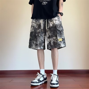 夏季男士高品质扎染工艺大口袋短裤五分裤时尚带抽绳图片