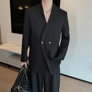 秋季韩版高级感简约休闲无领西服男轻熟风高级西装外套XZ0082P125图片