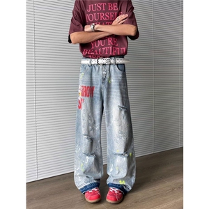 破洞高街牛仔裤男女韩版潮流帅气百搭2026夏季ins长裤RK2724-P55图片