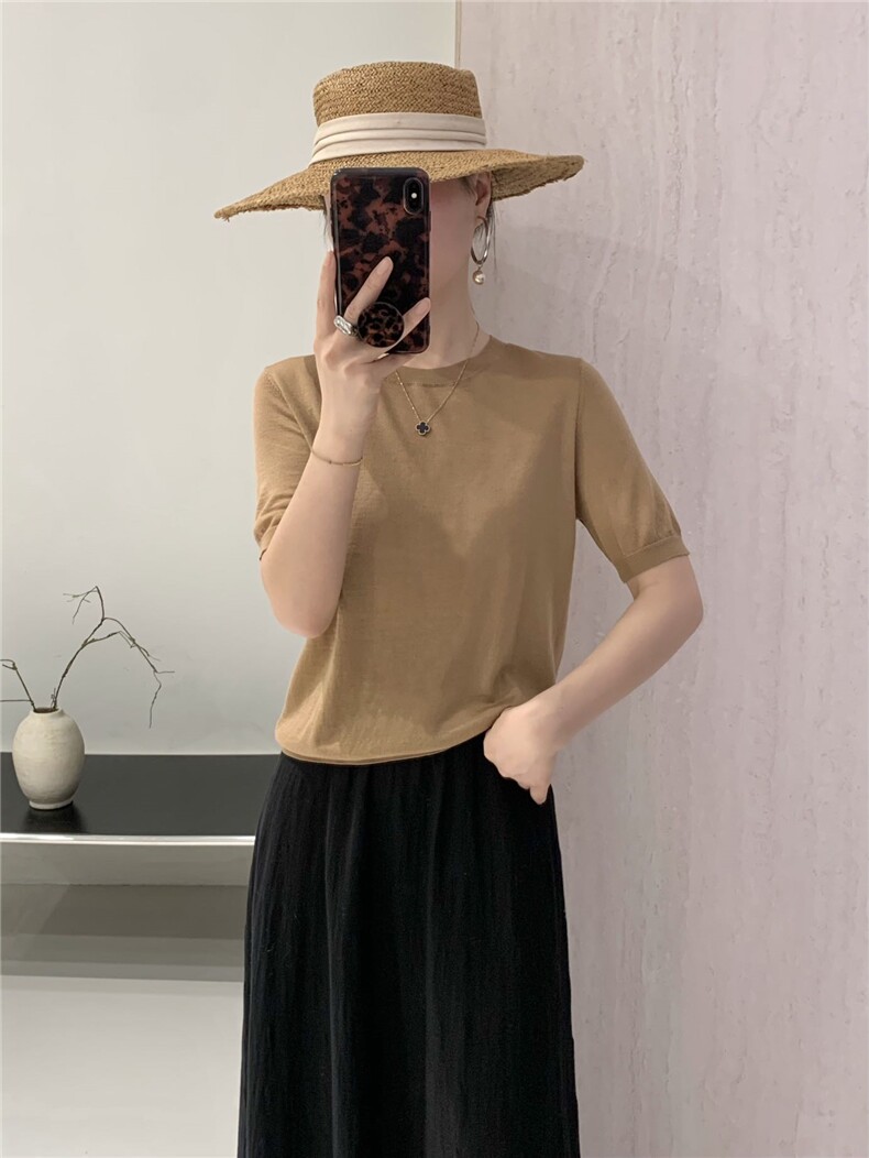 2025百搭时尚圆领短袖显瘦时尚潮流，女装T恤，巧奈羊绒