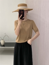 2025百搭时尚圆领短袖显瘦时尚潮流，女装T恤，巧奈羊绒