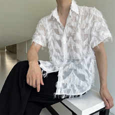 夏季新款个性气质立体流苏短袖衬衣男薄款透气上衣A345-603-P70，男装T恤，电商A345