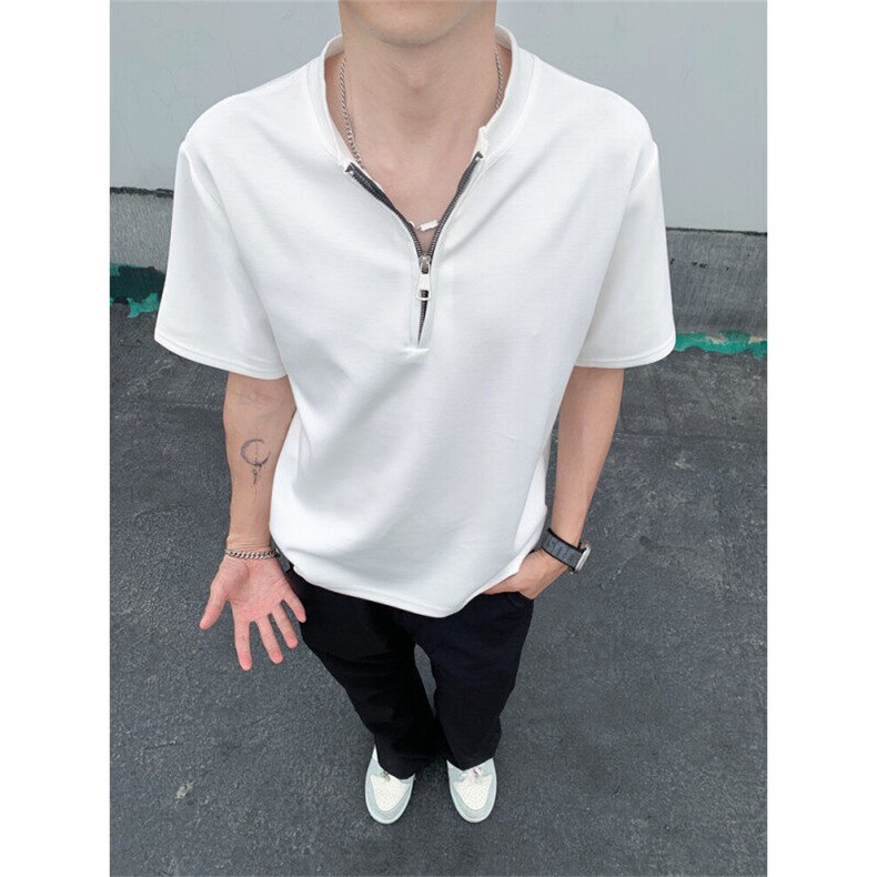 【现货自制】凉感纯色短袖T恤男夏季半拉链立领polo衫T06023TP35,男装Polo衫,星座1004（原星座815-3）