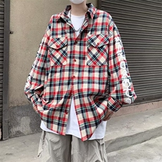高街格子衬衫外套男女设计感宽松慵懒风长袖衬衣1314-P43，男装衬衫，星座910-5